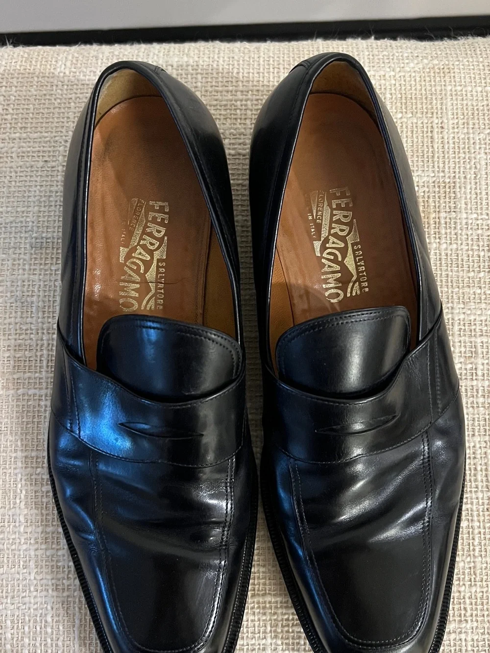 Salvatore Ferragamo Black Leather Penny Loafers